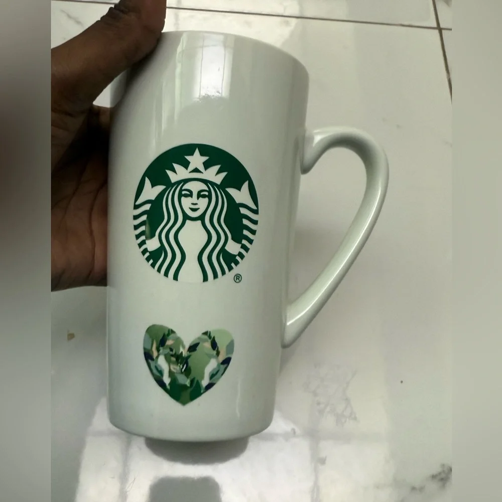 Starbucks Ceramic Mug with Green Logo and Heart